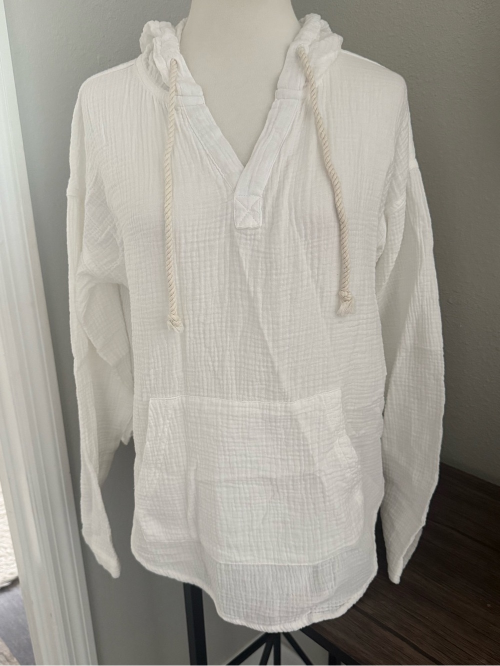 Altar’d State Swim White Double Gauze Hooded Beach Coverup Top M Coastal Boho